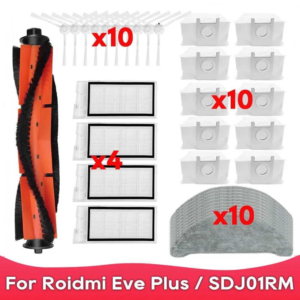 Fit For Roidmi Eve Plus / SDJ01RM Roller Side Brush Hepa Filter Mop Colths Dust Bag Robot Vacuum Cleaner Spare Parts Accessories