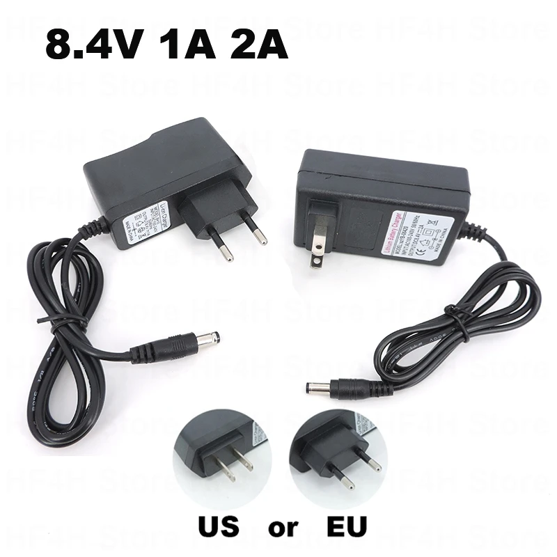 8.4V 1A 2A  Adapter Power Supply Charger DC 5.5x2.5mm male plug for Drill Driver Screwdriver 18650 Lithium Battery B4