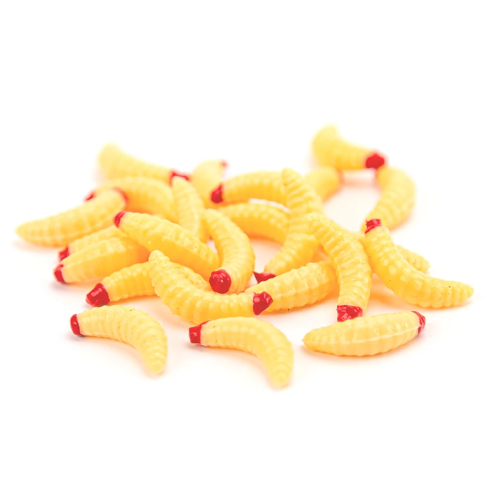 50pc Fishing Lure Maggot Grub Yellow Lifelike Fishing Lure Bionic Bread Bug Soft Fishing Lure Hooks Smell Worms Glow image 6
