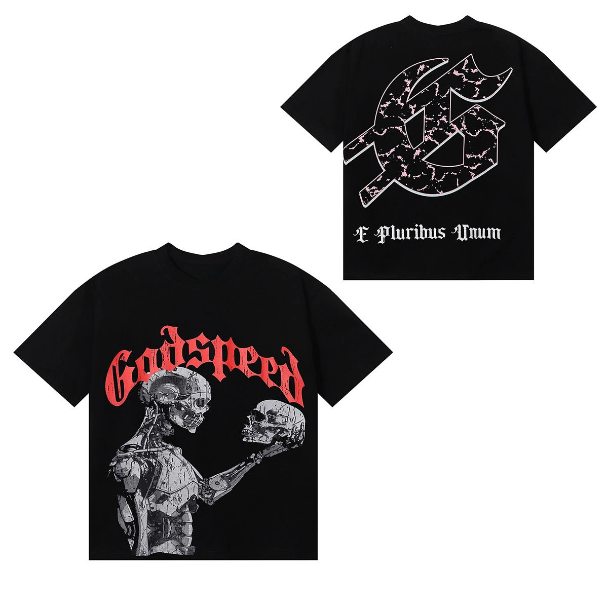 

Godspeed Technology Gaze Skull Print High Quality Double Cotton Casual Short Sleeve T-shirt for Men and Women