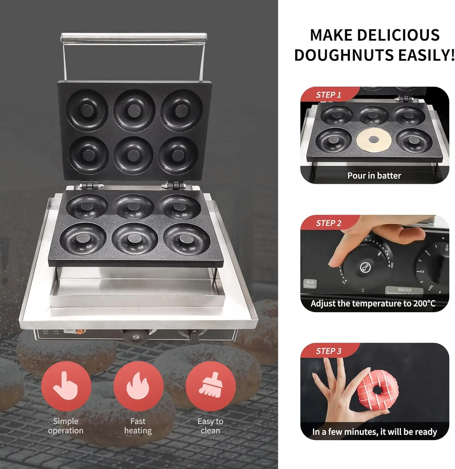 

Mvckyi Commercial Household 6PCS Waffle Doughnut Maker Waffle Donut Machine Holes Non-stick Stainless Steel Bakery Machine