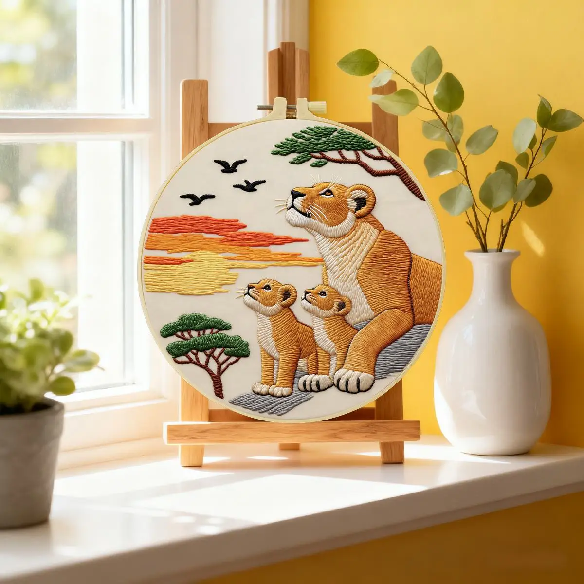 1 Stück 20X20CM/15X15CM 7,87/6,3 Zoll Tier - Löwe Stickerei Starter-Kit DIY-Kit DIY-Stickerei-Set Handarbeiten Nadelkunst – Detail 1