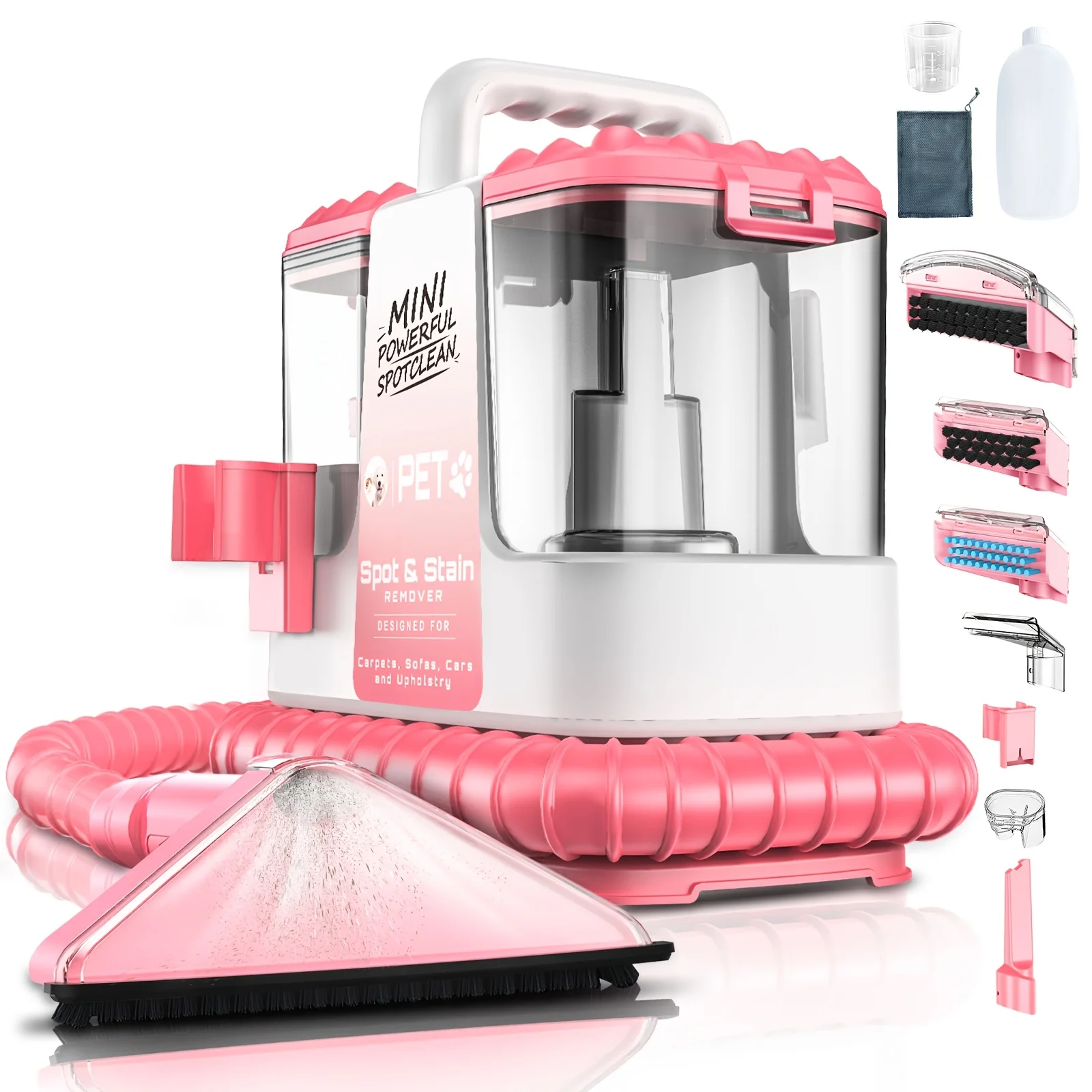 Carpet and Upholstery Cleaning Machine, Lightweight Portable Spot Cleaner with 32KPa Strong Suction, 5 Cleaning Attachments for Rugs, Sofas, Car Seats, Pet Stains and More