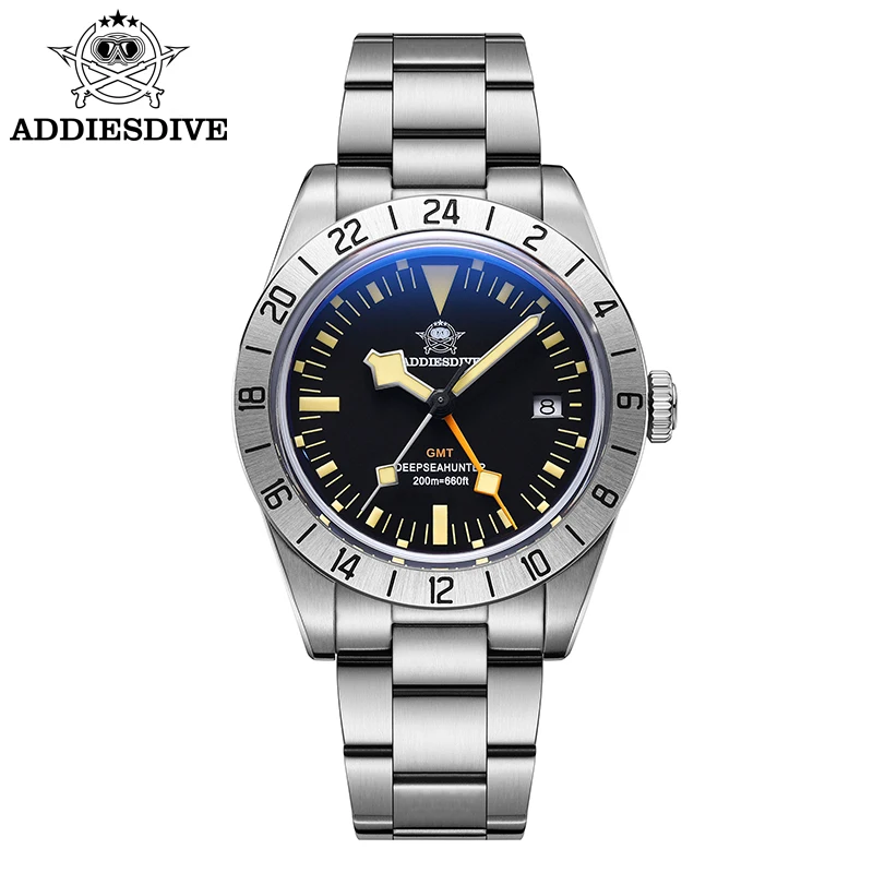 ADDIESDIVE GMT Watches Men's 39mm Diver Luminous Calendar Display Stainless Steel 20ATM Quartz Watches Reloj Hombre