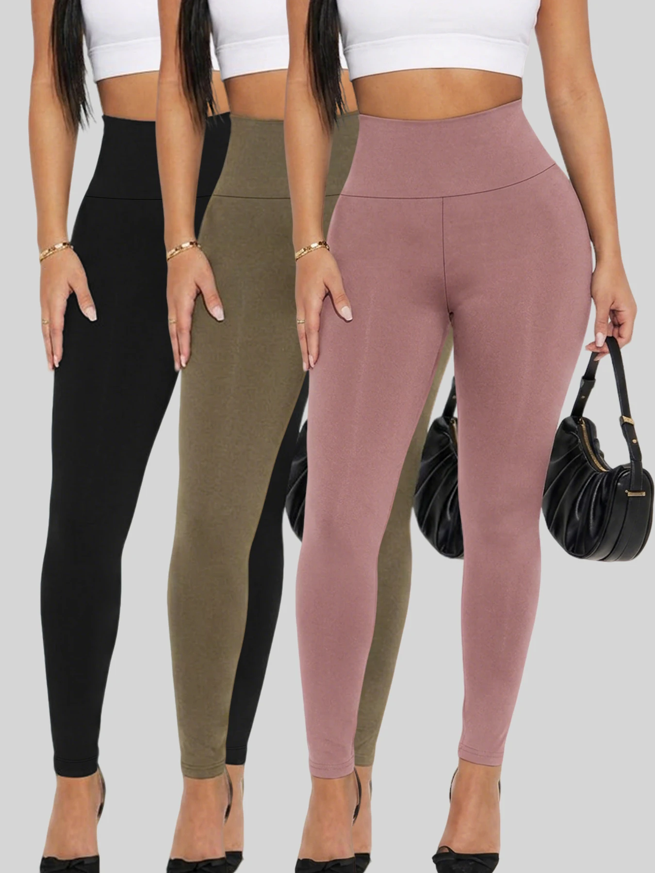 3 pack Women's High Waisted Leggings with Tummy Control - Super Soft Fabric Ideal for Yoga Running Workout and Relaxing at Home