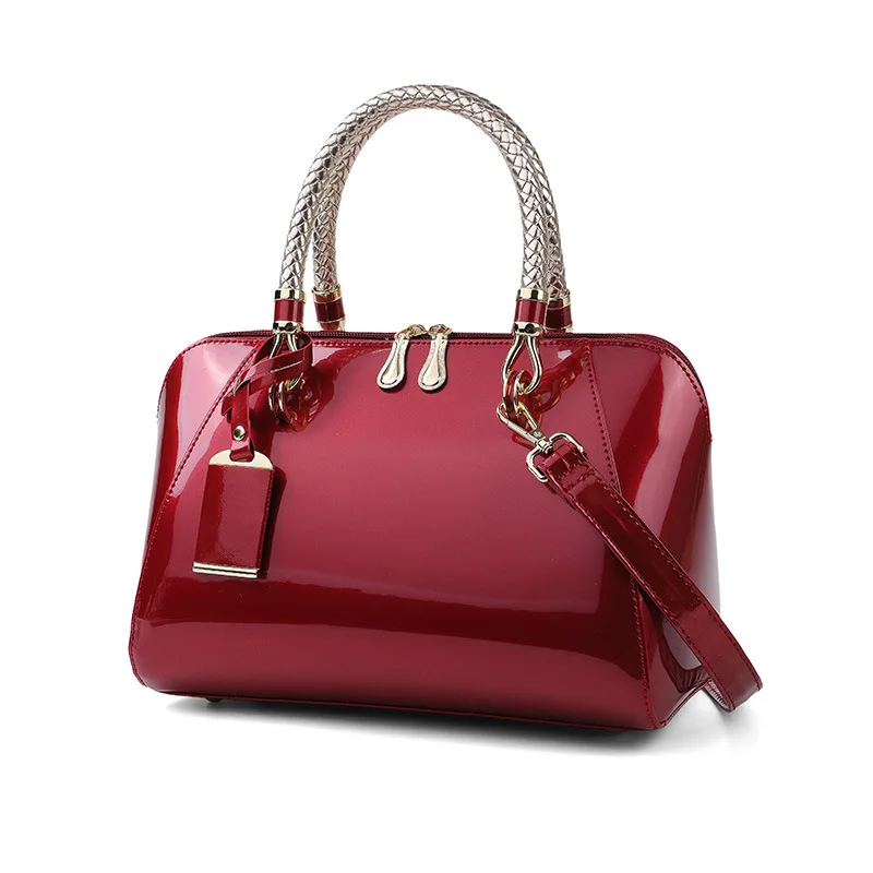 Fashion High End New Blue Red Black Beige Pink Bags for Women Sac De Luxe Femme Luxury Designer Handbag Shiny Leather Boston Bag