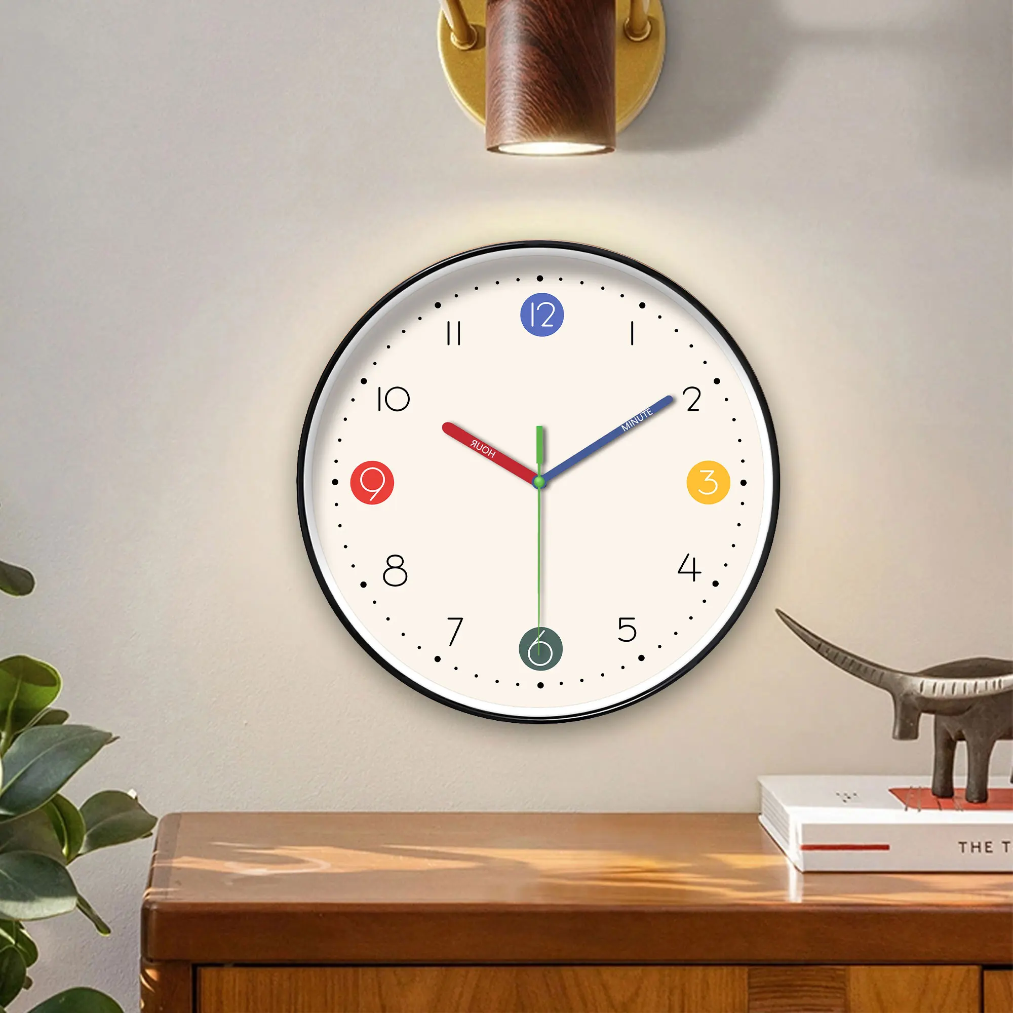 1pc simple beige instructional wall clock - silent non-ticking, learning wall clock with colorful hands and cute digital design