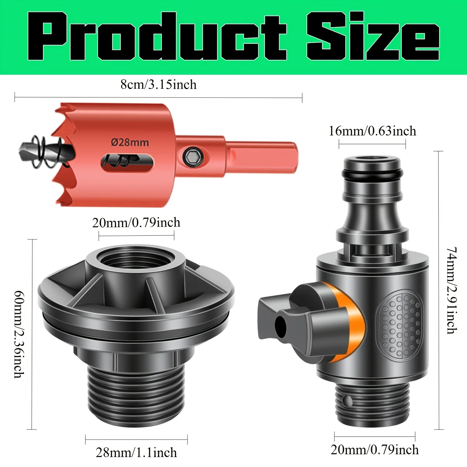 3pcs Durable Rainwater Bucket Connector Kit-with Hole Punch,PVC/IBC Water Barrel Adapter Kit,Water Tank Adapter with Valve,1/2