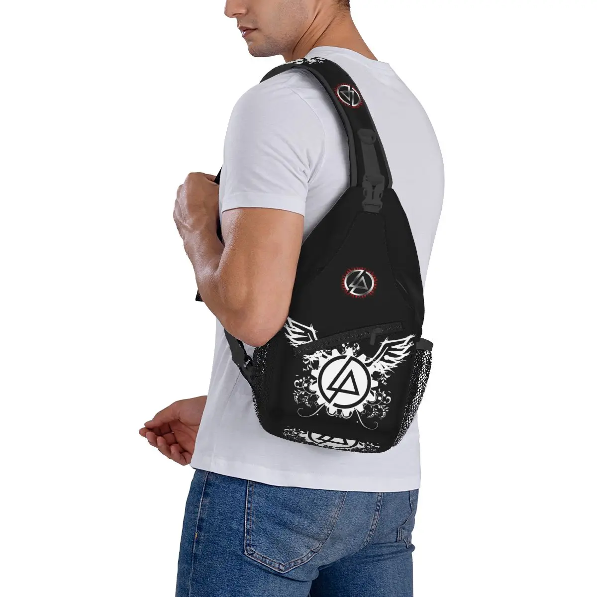 Linkin-park-bandolera con logotipo, bolso de pecho, mochila de hombro con música nu-metal, mochila de día para senderismo y viaje