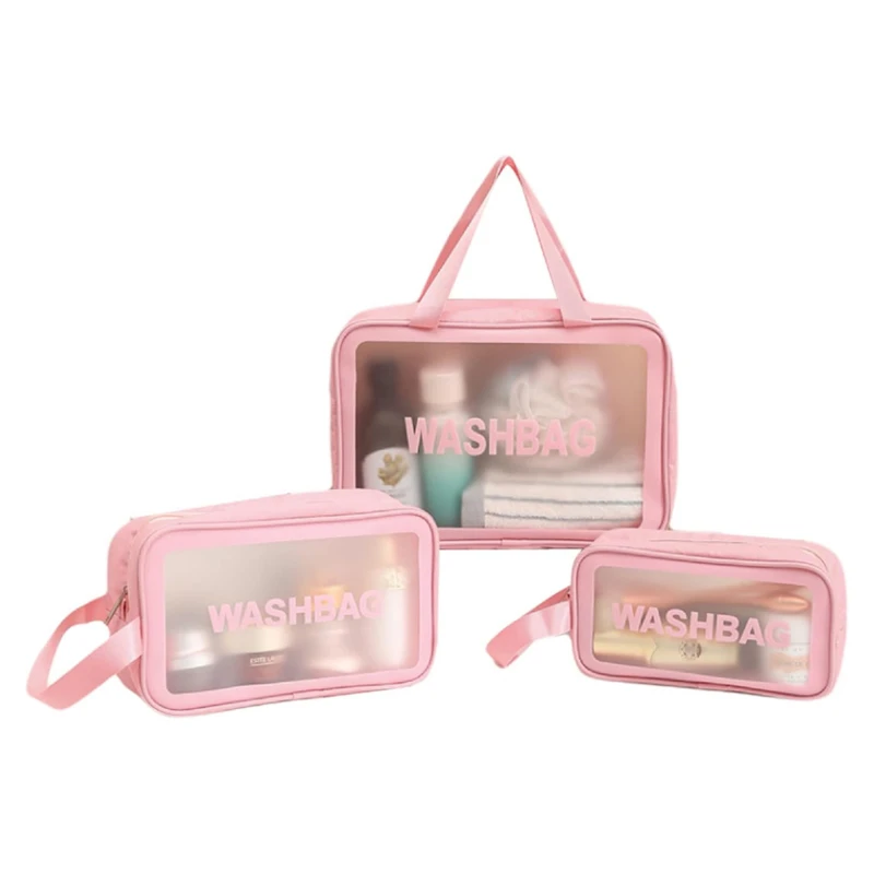 3pcs/Set Makeup Bag Transparent Large Capacity Bath Bag Leather Waterproof Portable Wash Bag Women's Fashion Travel Storage Bags