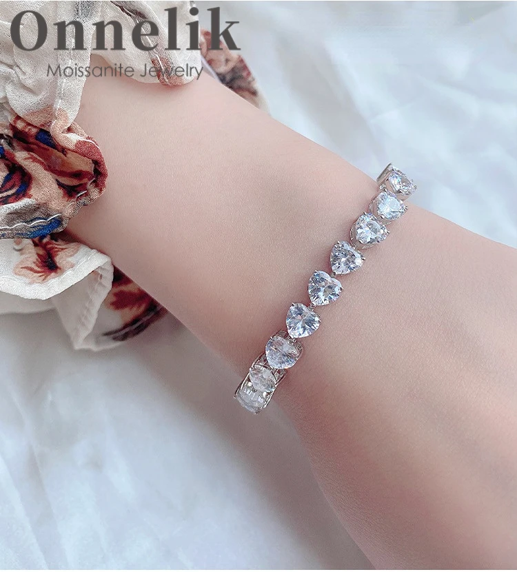 

Onnelik D Color 6*6mm/1ct All Heart Moissanite with GRA Bracelets for Women 925 Sterling Silver Sparkling Gifts Luxury Jewelry
