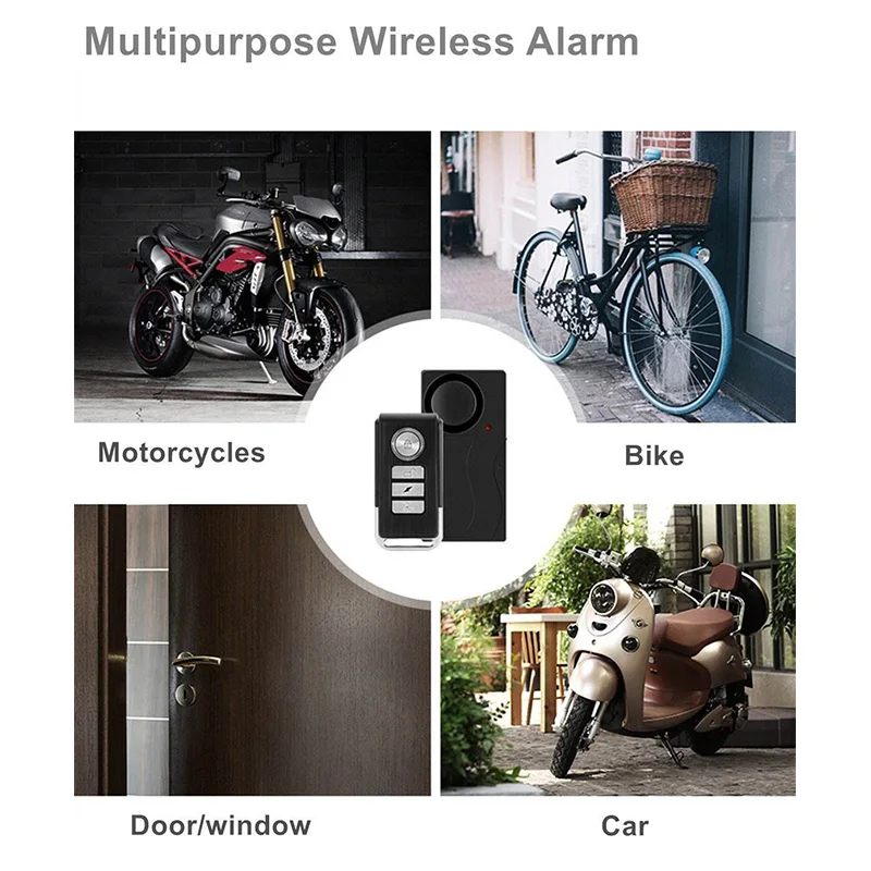 Wireless Anti-Theft Vibration Alarm 110dB Sensitivity Motion Sensor Burglar Security System for Door Window Bike Motorcycle