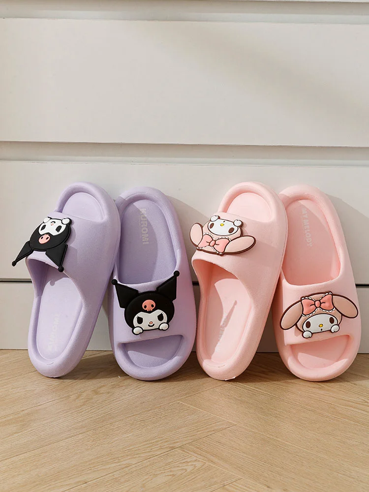 Cute Sanrio Kuromi Summer Slippers My Melody Cinnamoroll Summer Non-slip Home Bathroom Sandals Parent-child Outdoor Beach Shoes