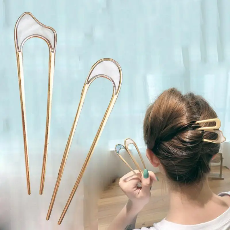 Women Metal Hair Sticks Fashion U-shaped Hairpin Shell Hair Clip Haircut Artifact Girls Hairpins Hair Bun Maker Headwear