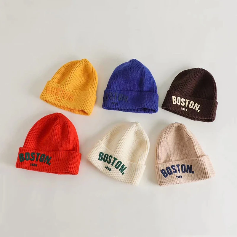 

Модная детская вязаная шапка с надписью, однотонная детская шерстяная пуловерная шапка для детей 2–7 лет, теплая вязаная крючком шапочка для девочек и мальчиков, зимняя детская шапочка