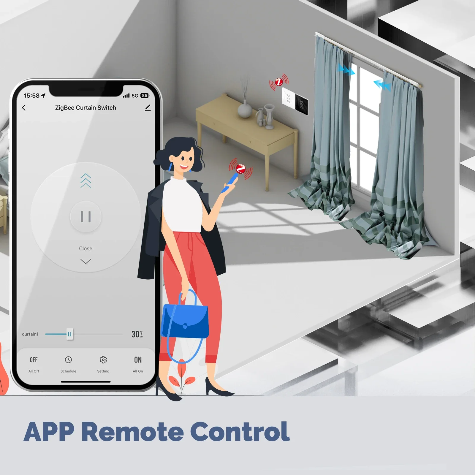 MOES ZigBee Smart Curtain Switch 2.5D Smart Arc Glass Touch Switch Панель Приложение Дистанционное Управление Работа с Alexa Google Home Tuya