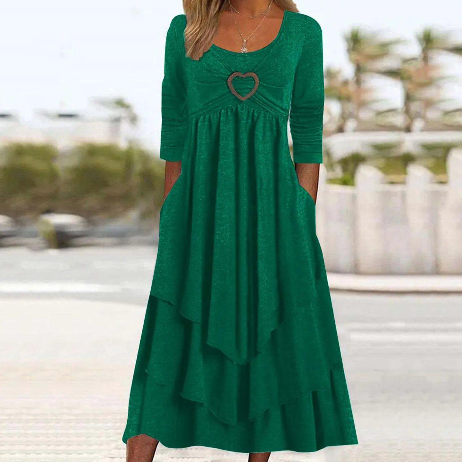 

Women's Casual Loose Dress Solid Color Long Sleeve Dresses Fashion Round Neck Flowy Ruched Maxi Sundress For Women 2024 Hot Sale