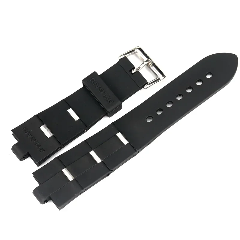 Waterproof Rubber Silicone 22mm 24mm Watch Strap for Bvlgari Polo/GMT Fold Black Solid Stainless Steel Buckle Sports Watchbands