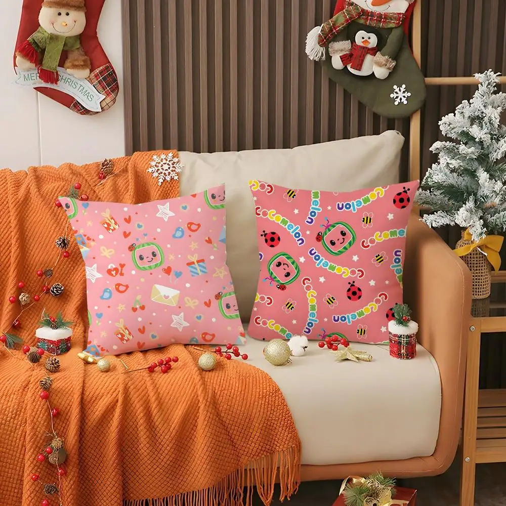 C-cocomelon Animation Film Cushion Cover Short Plush Pillowcase Sofa Decorative Cushion Bed Pillow Gift Idea