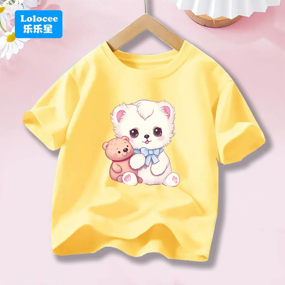2025 nette Bär Druck Grafik T Shirts für Kinder Kleidung Baumwolle Lose Kurzarm Tops Mädchen Casual Tees kinder Kleidung XWW1