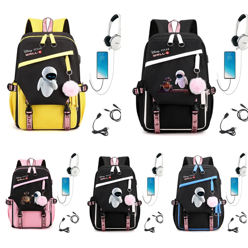 Wall-E Robot Compartment USB Charging Schoolbag Male and Female Student Laptop Backpack Large Capacity School Bag Mochila