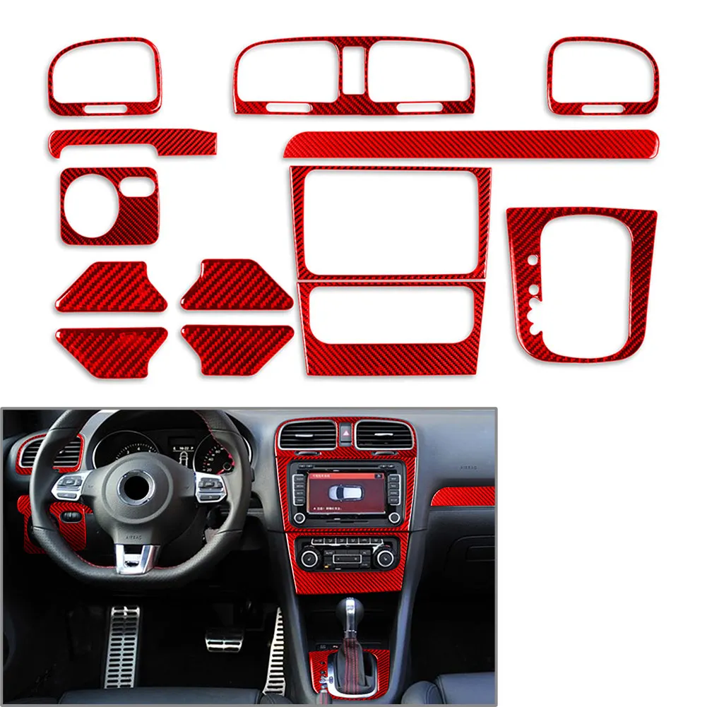 

13Pcs LHD Carbon Fiber Full Set Car Interior Dashboard Decorative Trim Sticker For VW Golf 6 MK6 GTI 2008 2009 2010 2011 2012