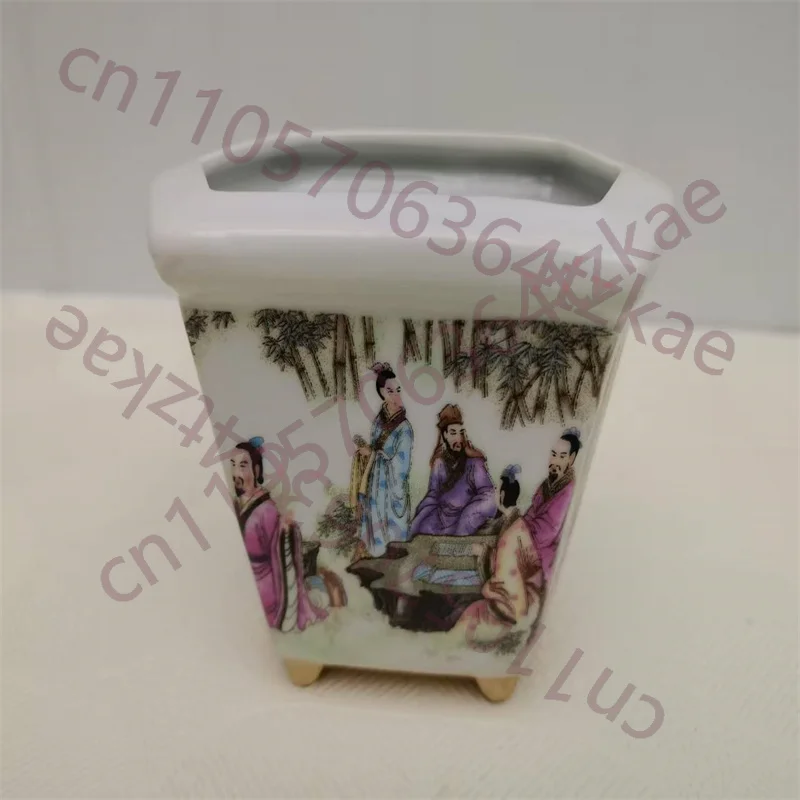 

China Porcelain Flower Pot Pink The Seven Sages of the Bamboo Grove Patterned Indoor Outdoor Plant Pot