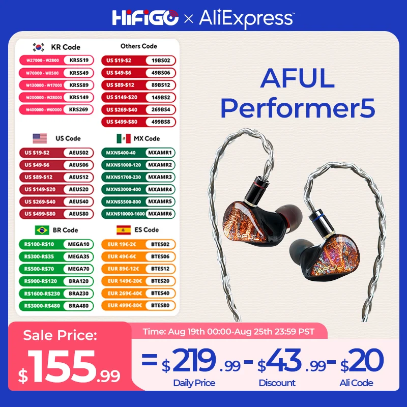 HiFiGO AFUL Performer 5 / Performer5 1esse + 4BA-Écouteurs Intra-Auriculaires, Meilleur Pilote Hybride Filaire, Téléphone Sauna, HiFi Stage Studio IEM