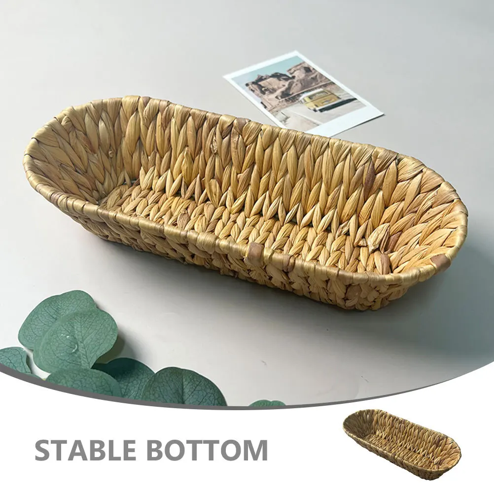 Woven Basket Fruit Tray Natural Storage Organizer For Kitchen Bread Snacks Candies Sundries Holder