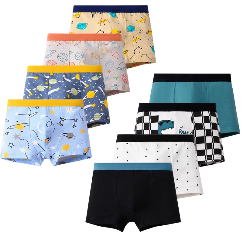 4pcs Cotton Boys Boxer Short Kids Cool Dinosaur Pattern Briefs Breathable Children Cartoon Underwear Student Soft Bottom Panties