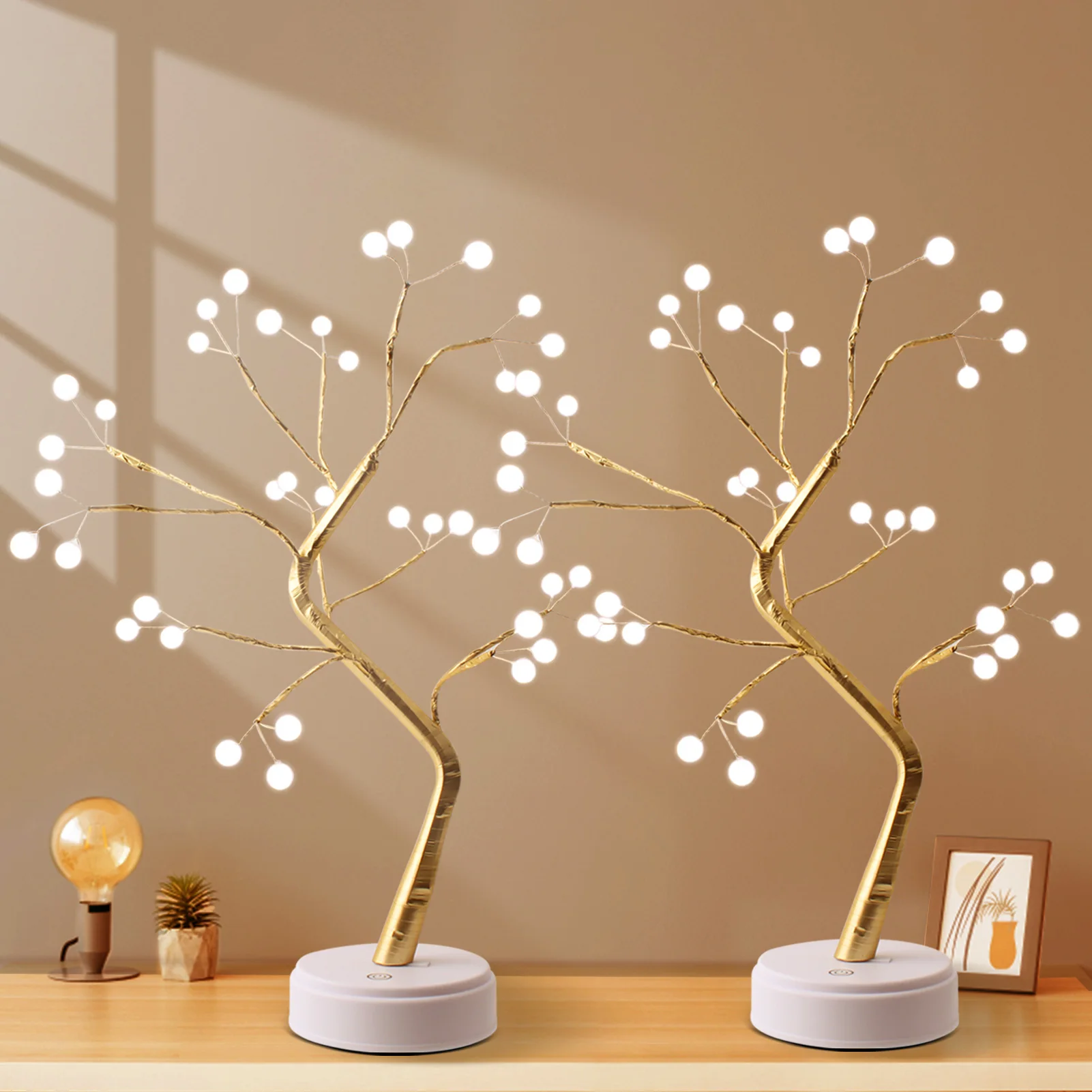 USB Bonsai Gypsophila Tree Night Light, Abajur, Toque, Fio De Cobre, Abajur, Home Party, Casamento, Natal, Decoração Do Feriado, 36 LEDs, 144 LEDs