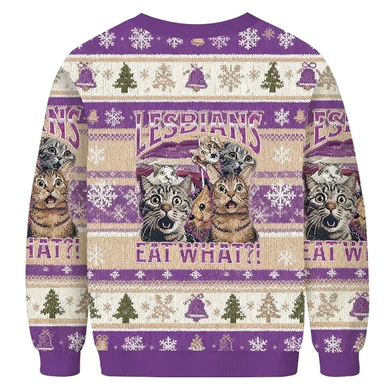 Sweat-shirt de noël drôle pour hommes, imprimé chat, manches longues, col rond, Chic, tunique de vacances, Colorblock, automne