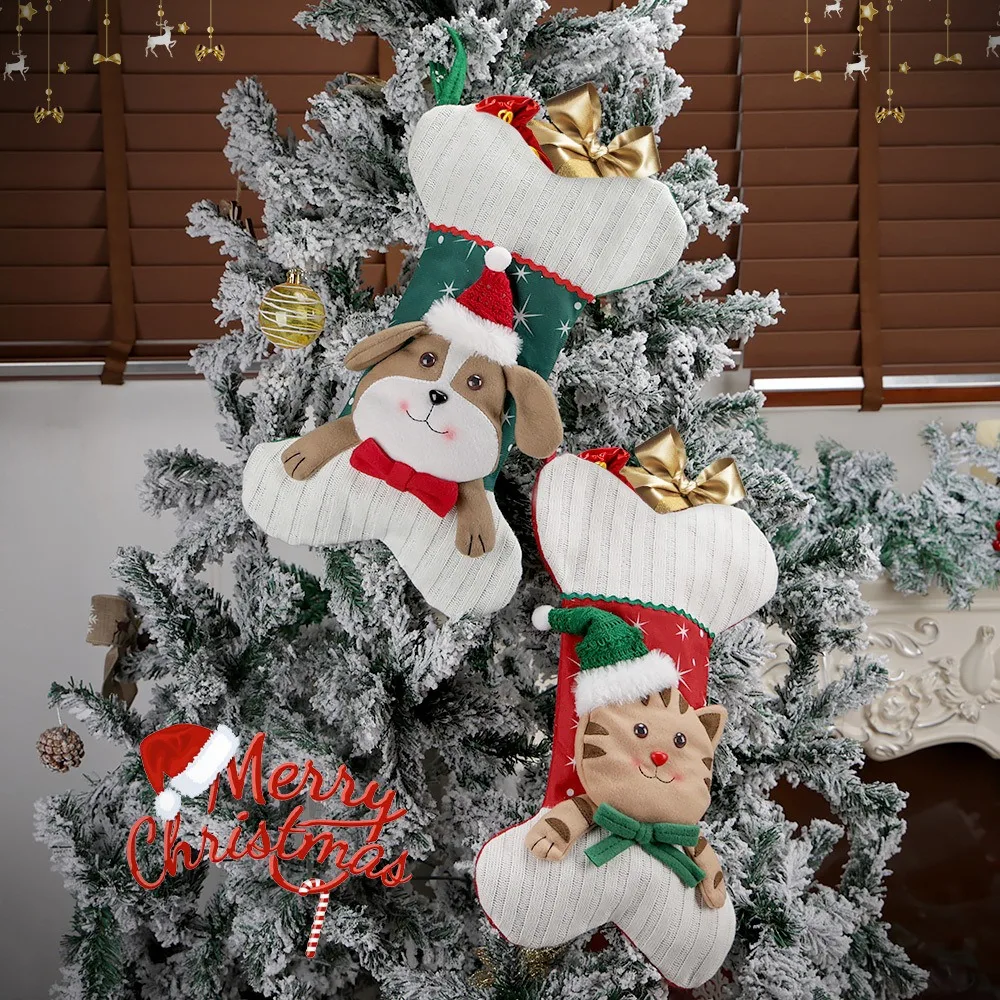 Xmas Tree Ornaments Large Christmas Stocking Kawaii Cat Dog Christmas Stocking Gift Bag Romance Creative