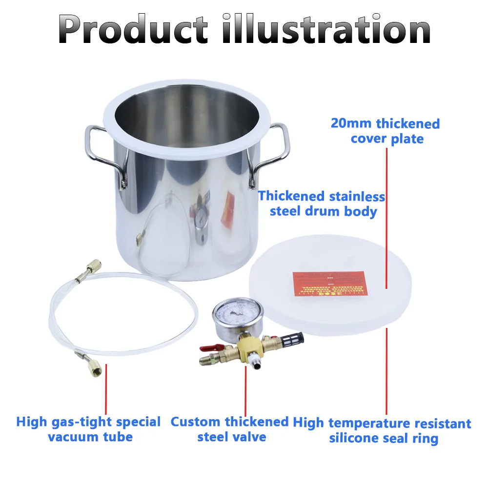 Stainless Steel Vacuum Chamber Gallon Vacuum Defoaming Barrel 6L Vacuum Degassing Chamber Silicone AB 20CM