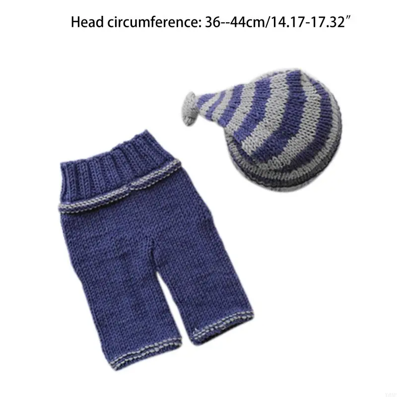 Y8AF Newborn Striped Hat and Pants Baby Girls Boys Knit Crochet Hat Costume Photo