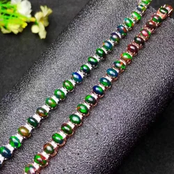 Gemicro Natural Australian Black Opal Bracelet 25pcs 4*6mm Gemstone Bracelets for Women Premium Engagement Wedding Jewelry Gifts