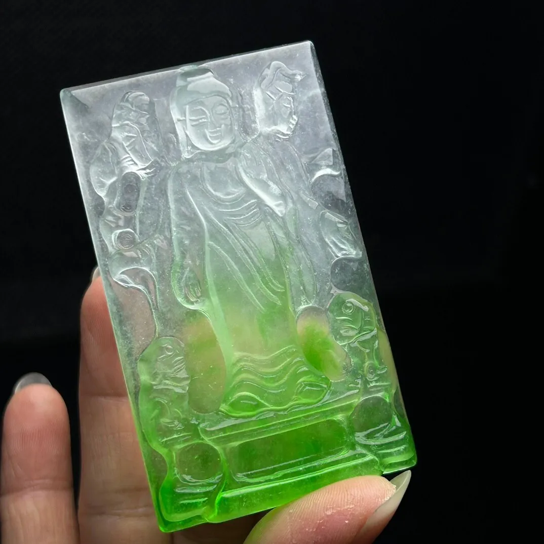

Certified Natural ice Green jade Jadeite Carved Buddha Pendant & Necklaces Western Three Saints