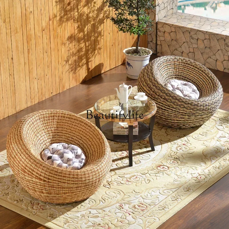 N Rattan Chair Three-Piece Balcony Table and Chair Combined Tea Table Leisure Chair