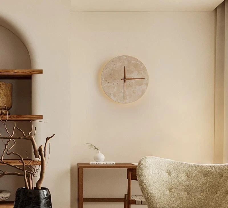 Creative clock living room wall lamp yellow travertine bedroom background wall stairs