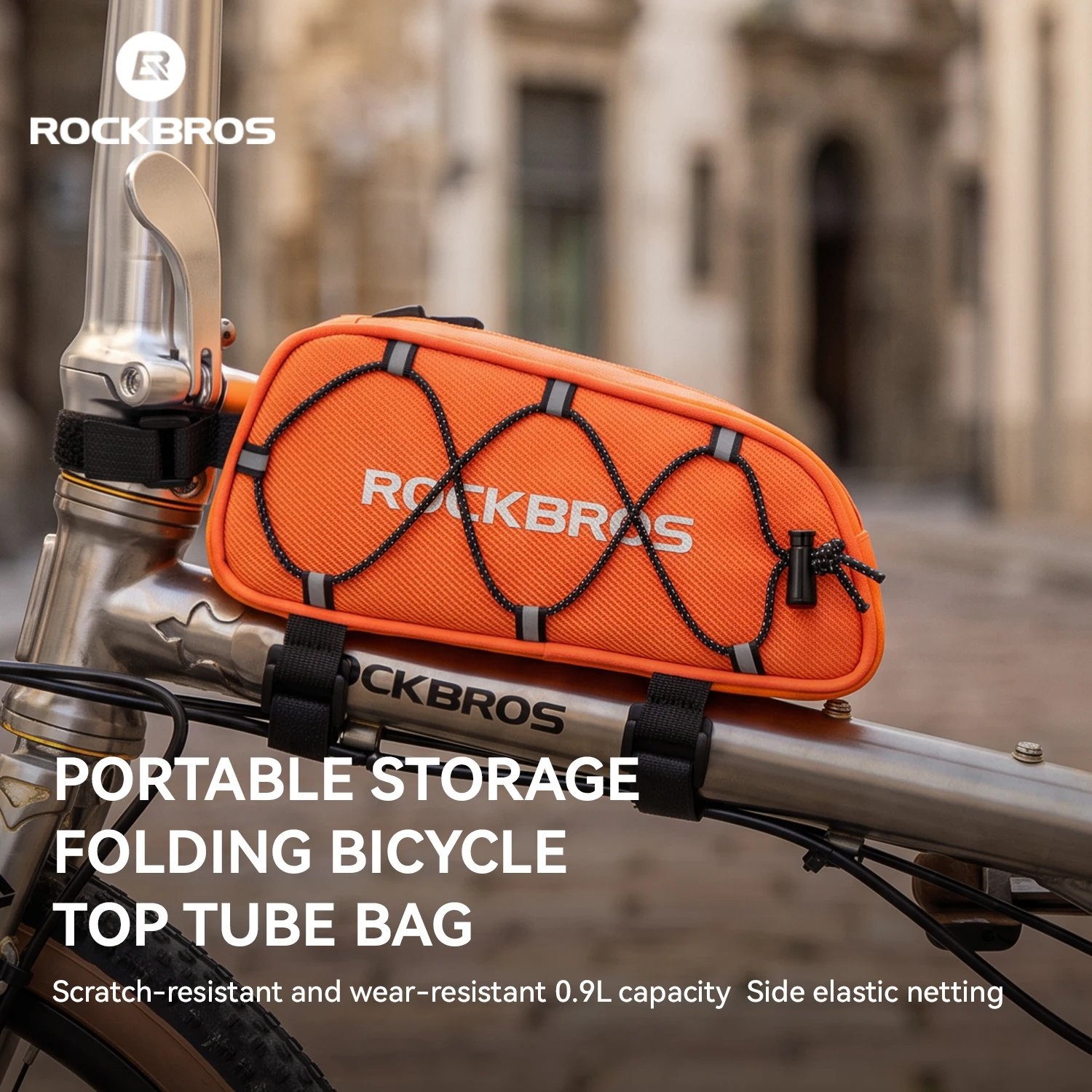 ROCKBROS Bolsa para Tubo Superior de Bicicleta Ligera y Portátil Capacidad de 0.9L Bolsa para Cuadro de Bicicleta Bolsillo Lateral con Cordón Almacenamiento de Accesorios para Bicicleta