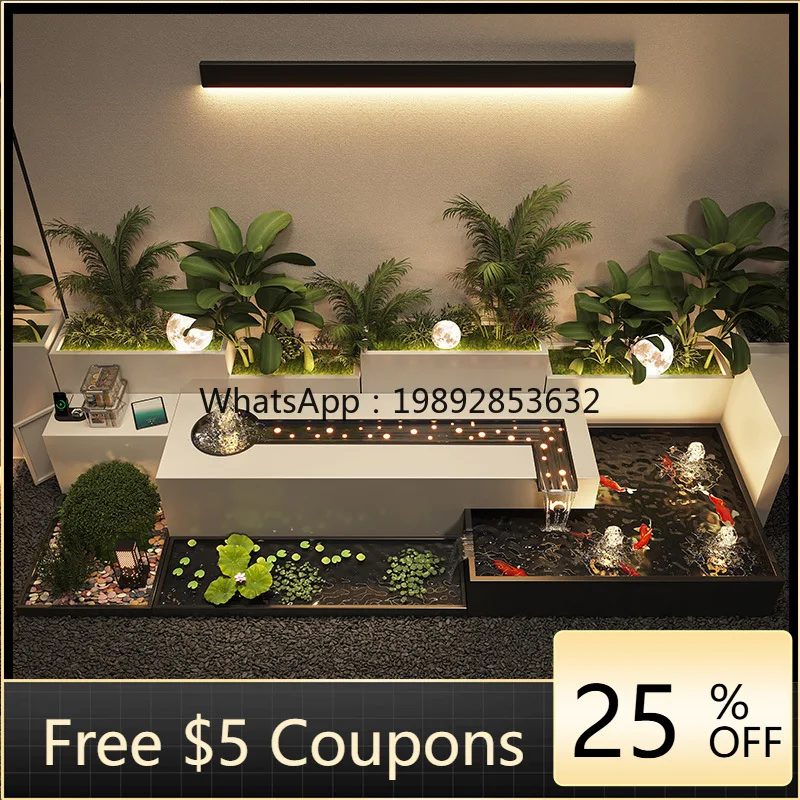 

LYY Courtyard Stainless Steel Fish Pond Landscape Rockery Fountain Balcony Garden Outdoor Water Curtain Landscape