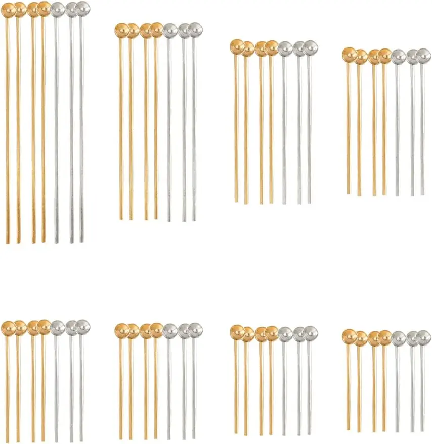 800pcs 8Sizes Head Pins Golden Silver Ball Head Pin Straight Pins Straight Quilting Pins for Beads Earrings Jewelry Making