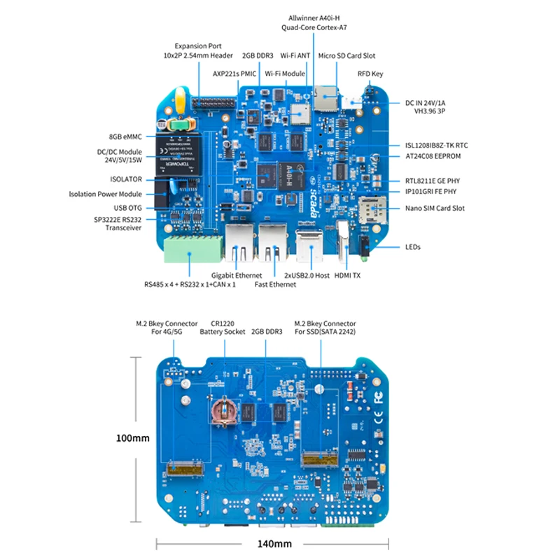 Banana Pi BPI-6204 SBC Industrial Allwinner A40I Cortex-A7 2G DDR3 8G eMMC 4xRS485 RS232 CAN Terintegrasi