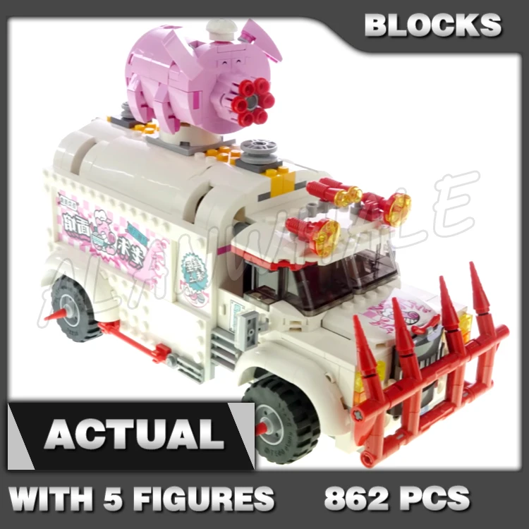 

862pcs Monkie Kid Pigsy's Food Truck Wacky Vehicle Front Fender Uncle Qiao 11542 Building Blocks Boys Compatible With Model