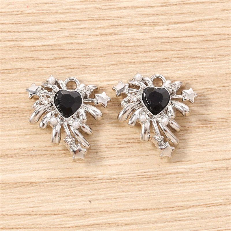 5 Stück 17x17mm Niedliche Kristall-Metall-Herz-Feuerwerk-Anhänger für Schmuckherstellung, Ohrringe, Halsketten, Armbänder, DIY-Bastelbedarf – Detail 13