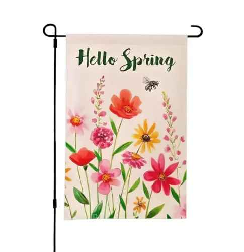 Hello Spring Floral Garden Flag with Bee 12x18