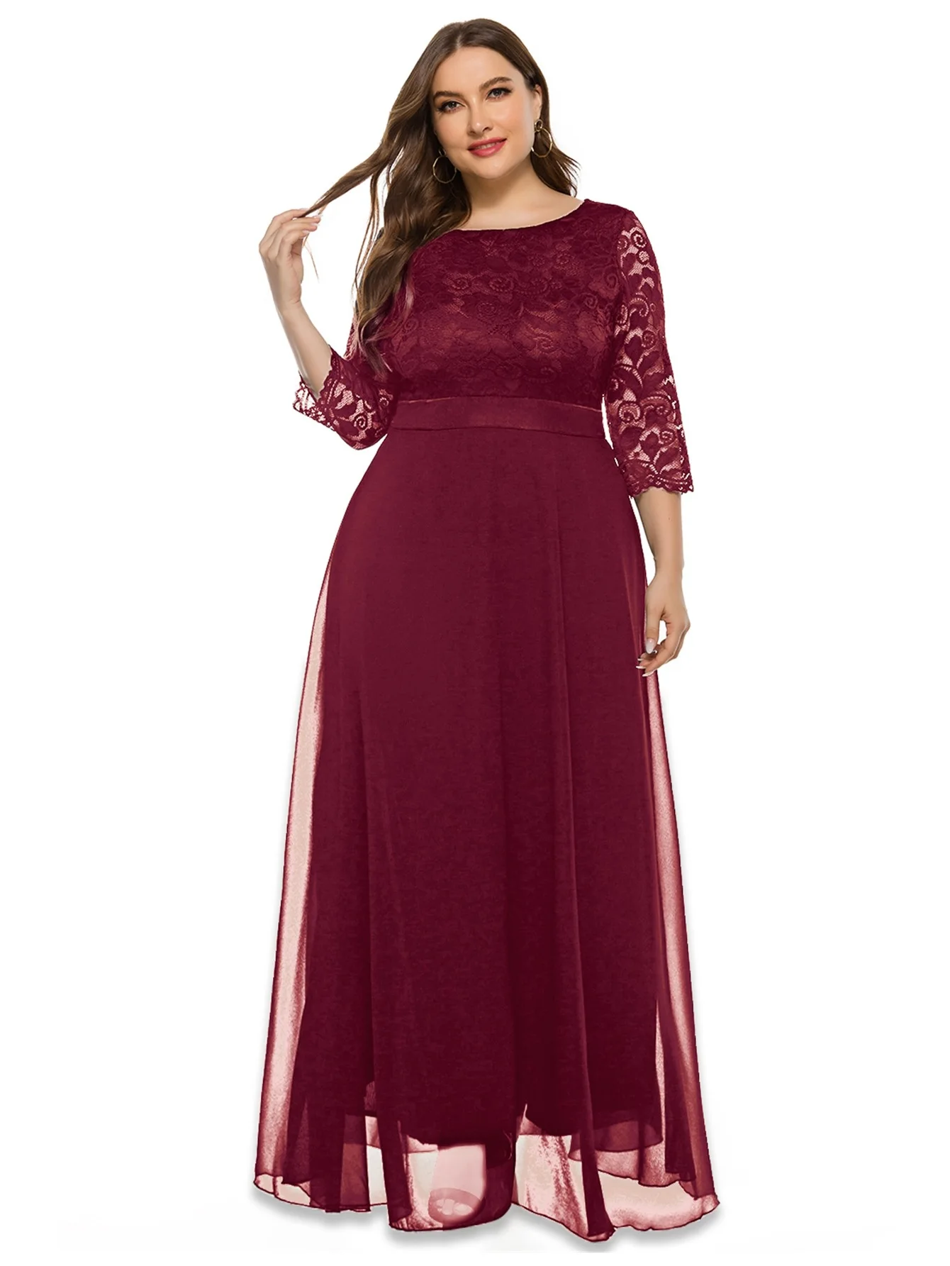 

Lace XL-5XL Plus Size African Party Evening Dresses for Women 2026 Spring Summer 3/4 Sleeve Long Maxi Dress Africa Clothing
