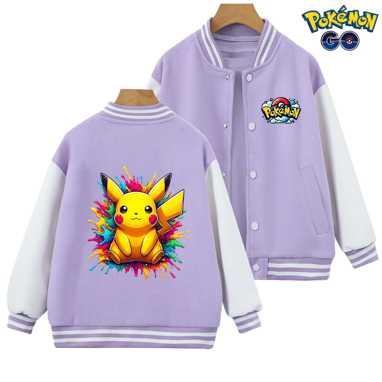 

2026 Cute Pokemon Kids 2-14 Years Old Fall/Winter Baseball Uniform Simple Pikachu Boys Print Teen Girls Thick Warm Sports Coat