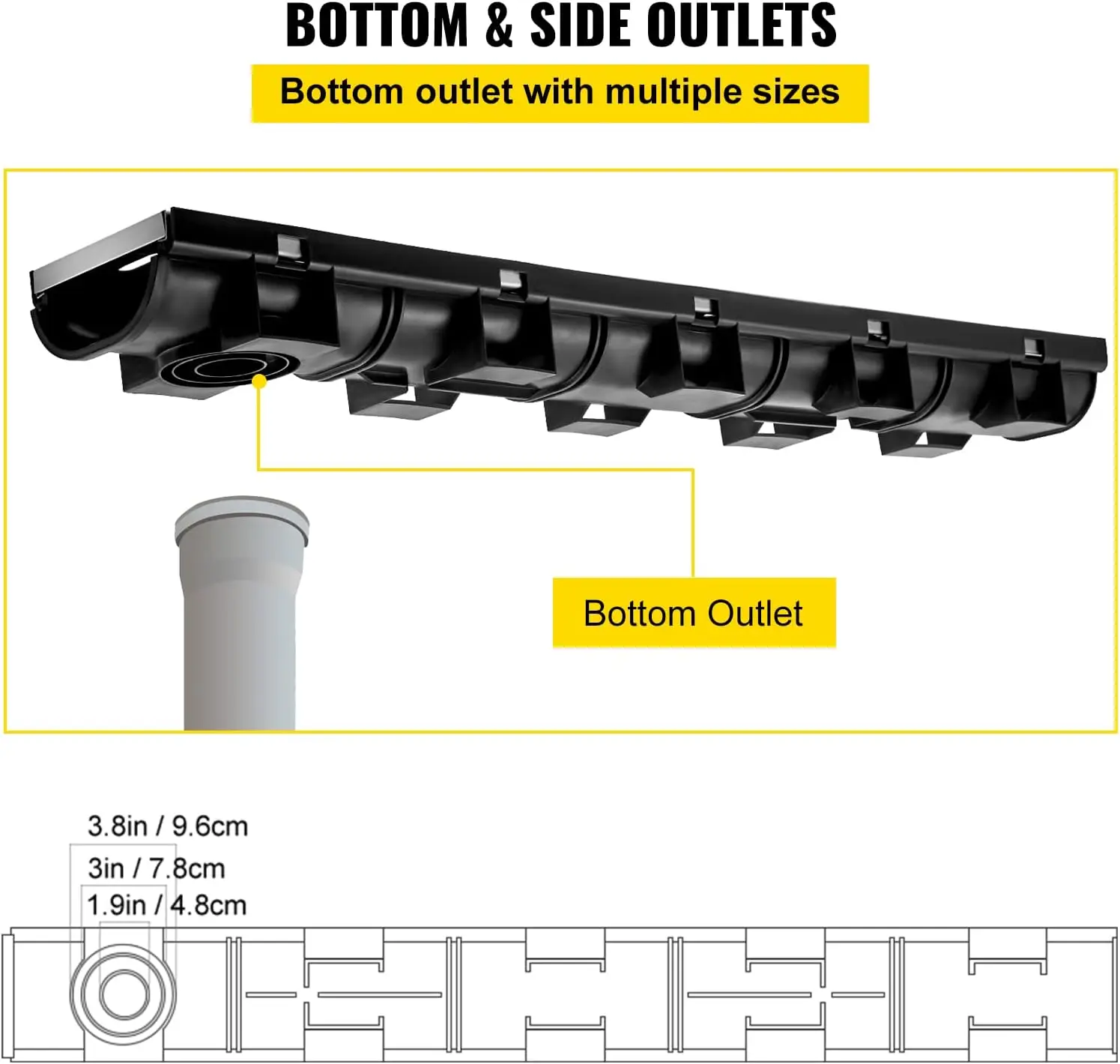 트렌치 배수 시스템, 5.7x3.1 인치 HDPE 배수 트렌치, 블랙 플라스틱 차고 바닥 배수구, 5x39 트렌치 배수구, 진입로-5 팩