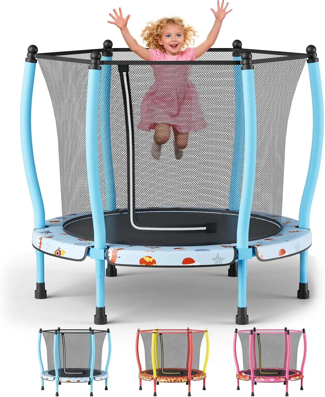 

55-дюймовый батут с изогнутыми стойками, грузоподъемность 200 кг, для использования в помещении и на улице, идеальный подарок для детей